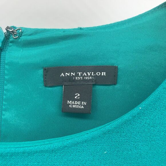 Ann Taylor Dress Womens Teal Green Crew Neck 3/4 Sleeve Drop Waist Shift Zippers - Picture 2 of 9